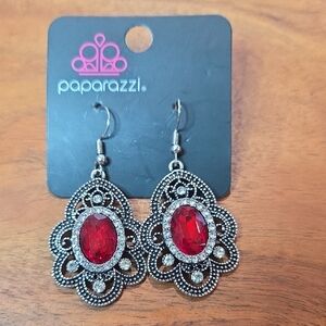 Paparazzi Intricate Silver and Red Earrings